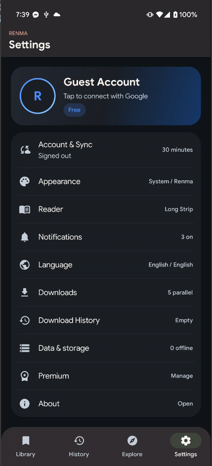 Settings screenshot